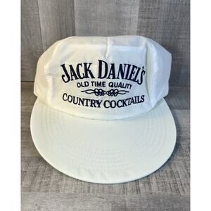 VTG Jack Daniels Country Cocktails Long Bill Hat Adjustable White Embroidered